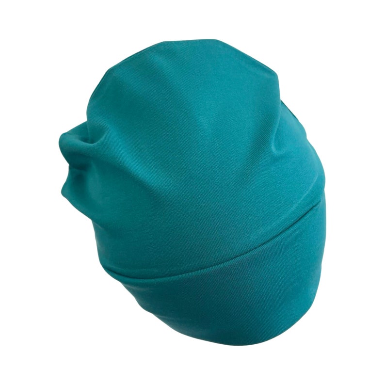 Simple beanie hat, Cotton cancer cap, Plain handmade design beanie cap, Chemo gift for women and men Teal Blue