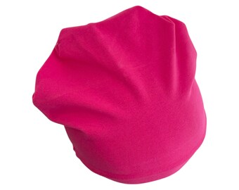 Lightweight Cotton Beanie Hat, Fuchsia Pink Beanie, Chemo Headwear, Knit Jersey Skull Cap, Casual Beanie Hat, Bright Fall Beanie for Women