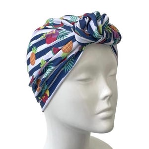 UPF 50 Hair Care Cap Summer Knot Turban Hat for Women UV Protection Turban Head Wrap Ready Made Adult Fruit Print Alopecia Hair Turban Scarf
