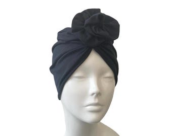 Elegant Navy Blue Satin Turban With Decoration for Women  display picture 3