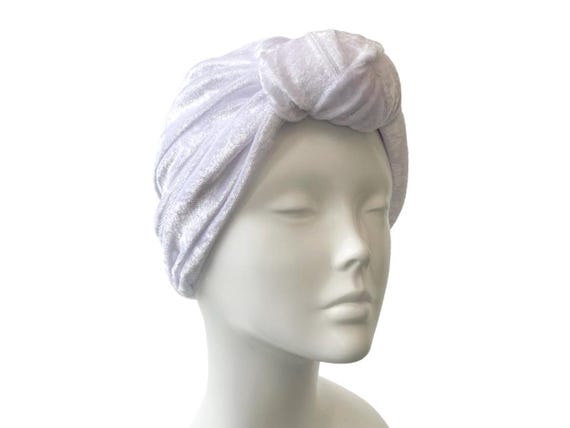 Soft Knot Vintage Turban Hat White Crushed Velvet Alopecia Head