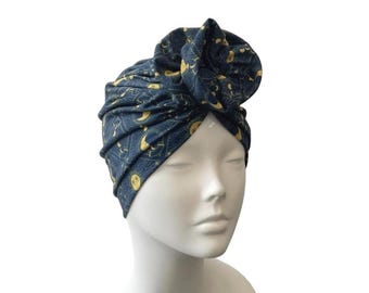 Elegant Navy Satin Headwrap Turban for Women Easy Tie Turban - Navy Blue – Indira de paris main image 2