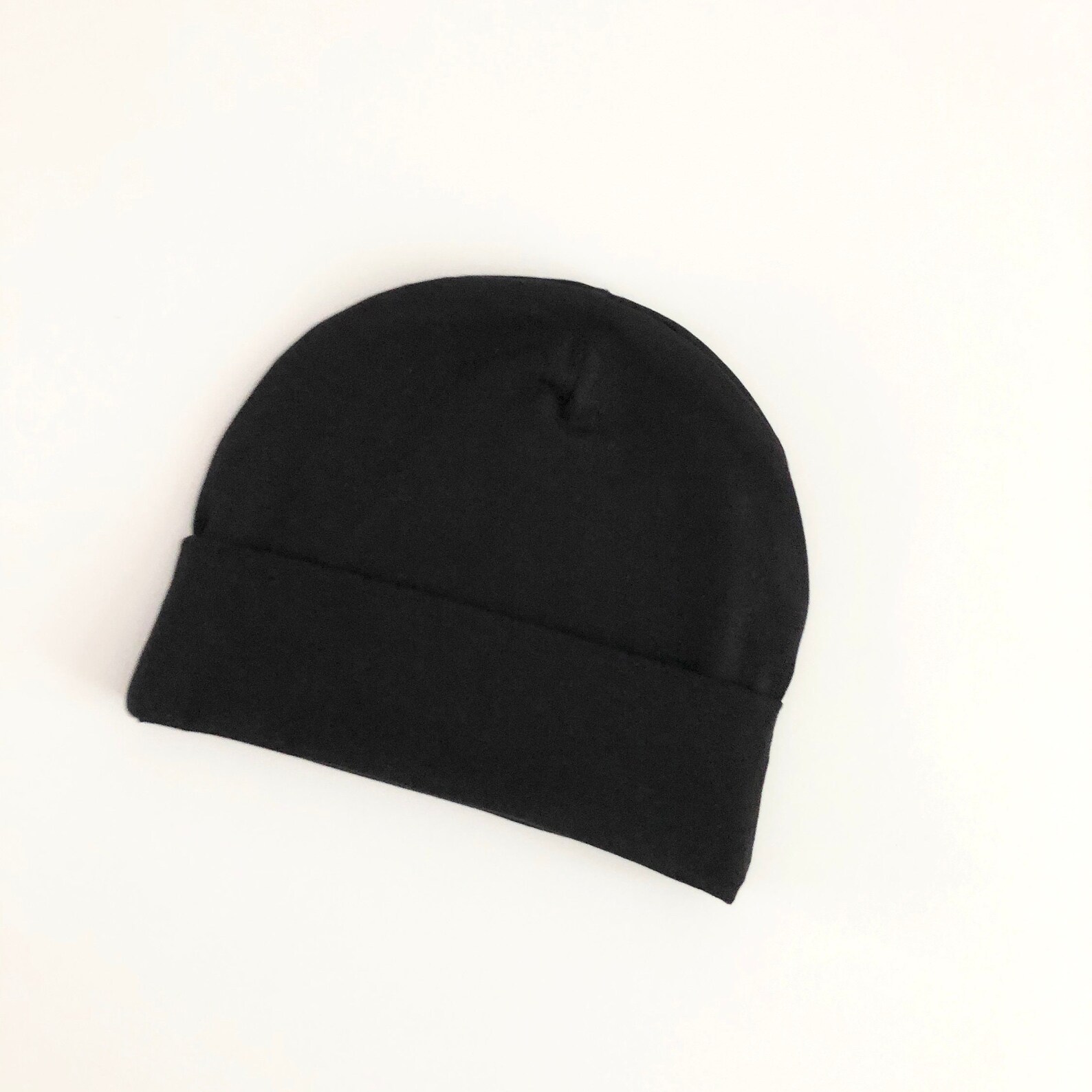 Black Beanie Hat Cuffed Beanie Black Slouch Hat Jersey Etsy