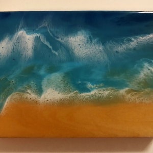 Epoxy Resin Abstract Original Painting Coast , Art Resin Epoxy Fluid  Painting Seascape Sky Ocean Waves, Resin Painting, Wall Art Decor 