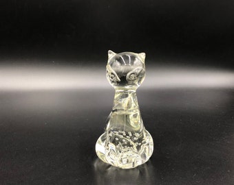 Vintage Glass Crystal Cat Paperweight Figurine