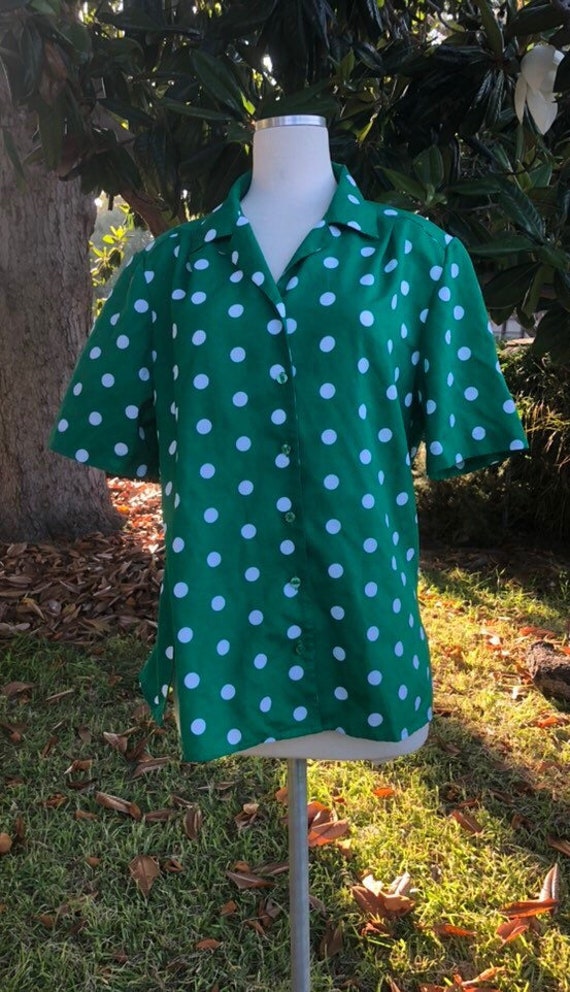 green polka dot blouse