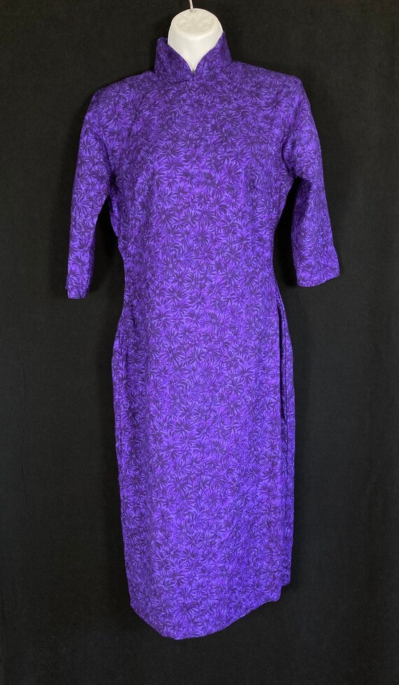 Beautiful Vintage Mandarin Collar Dress- Purple Ha