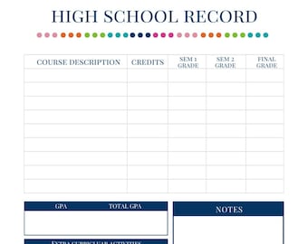 High School Record Printable || Homeschool