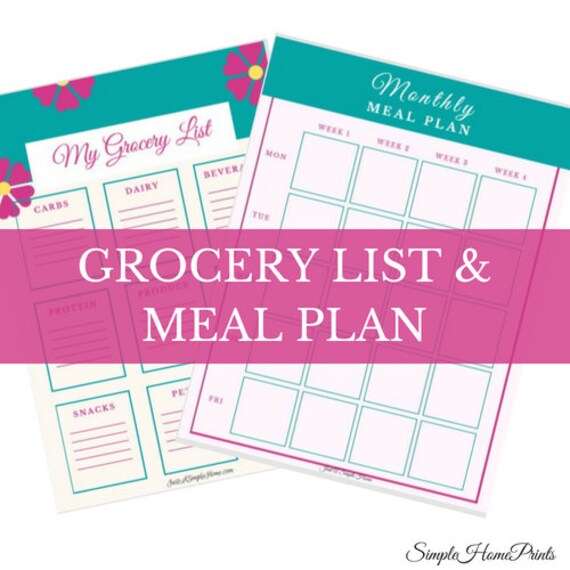 grocery list meal plan etsy