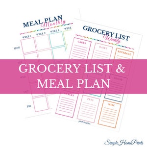 Grocery List & Monthly Meal Plan Printable