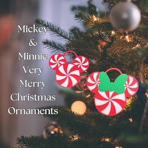 Mickey & Minnie Peppermint Weihnachtsschmuck (2er-Pack) - Disney Holiday Decor Set | 3D Gedruckt Hohe Qualität
