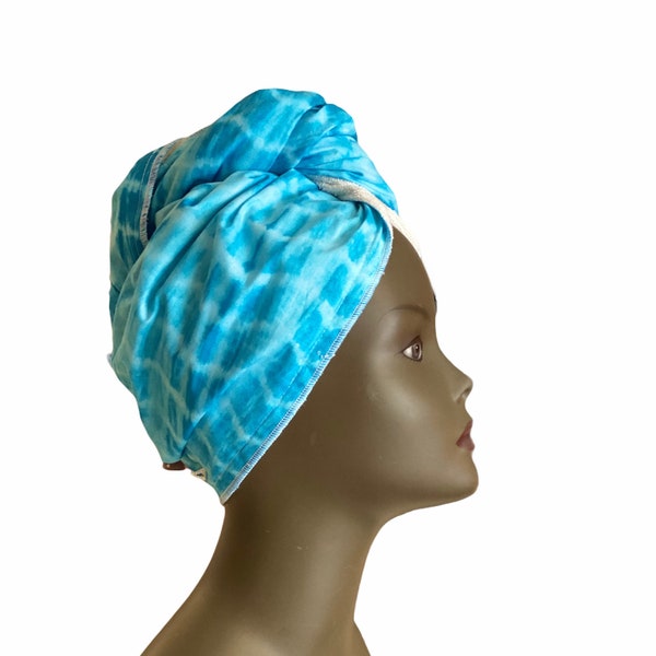 Turban Serviette, Séchage rapide des cheveux, en wax de coton doublé de Microfibre en Bambou /T5