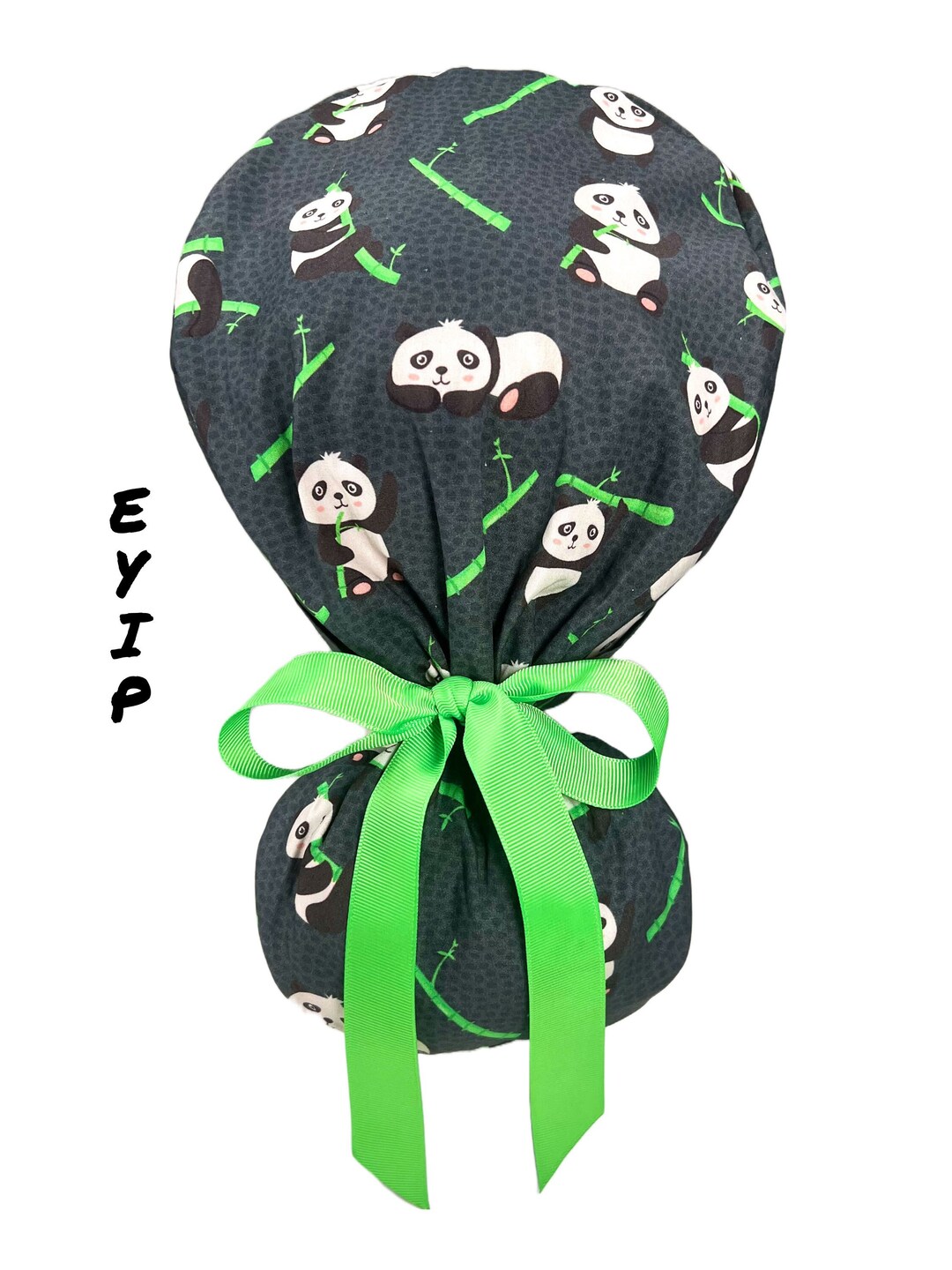EYIP Scrub Cap, Pandas and Bamboo Sticks on Dotted Gray Scrub Hat