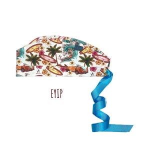 Surfing Print Pixie Scrub Cap: Cotton Tie-Back Surgical Hat