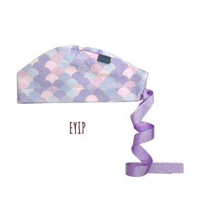 Surgical cap, pixie scrub cap, EYIP scrub cap, mermaid scales scrub cap, skull scrub cap, tie back scrub cap, veterinarian gift
