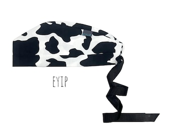 Scrub Cap for Women with Short Hair by EYIP, Cow Print Tie-Back Surgical Pixie Style Cap