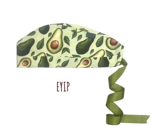 Scrub Cap for Women with Short Hair by EYIP, Avocados Tie-Back Surgical Pixie Style Cap