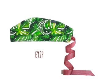 Scrub Cap for Women with Short Hair by EYIP, Tropical Leaves Tie-Back Surgical Pixie Style Cap