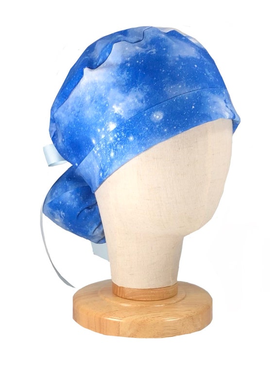 Cloudy Blue Sky Scrub Hat Ponytail 