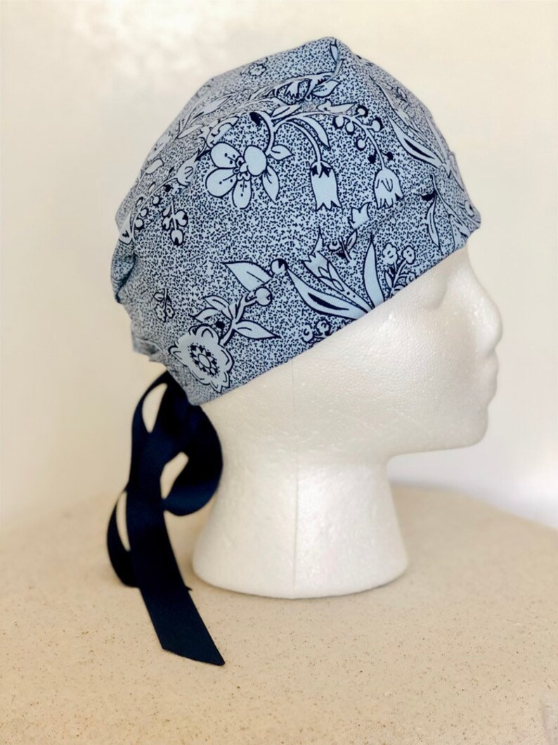 Blue Floral Scrub Hat Short Hair Style Scrub Cap For Women Etsy