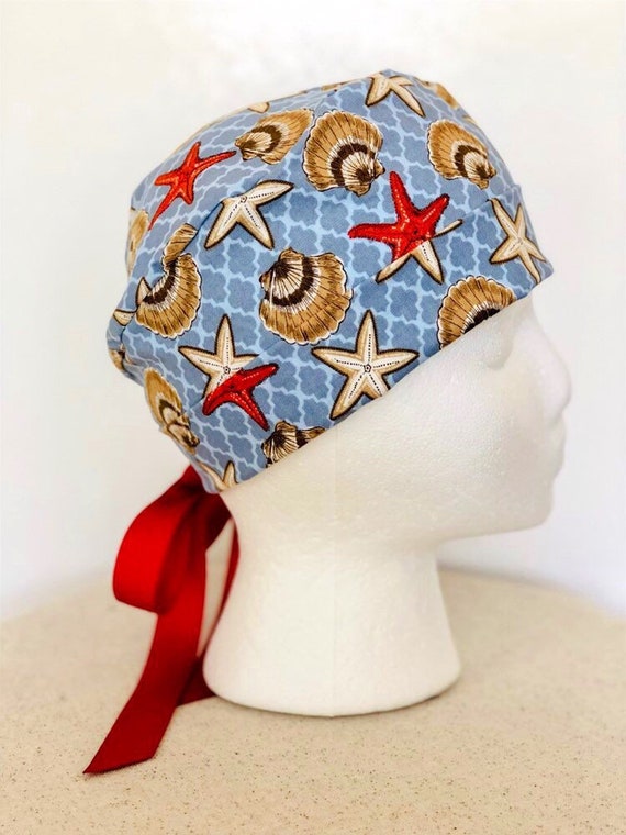 Sea Shells And Starfish Scrub Hat Short Hair Style Scrub Cap Etsy