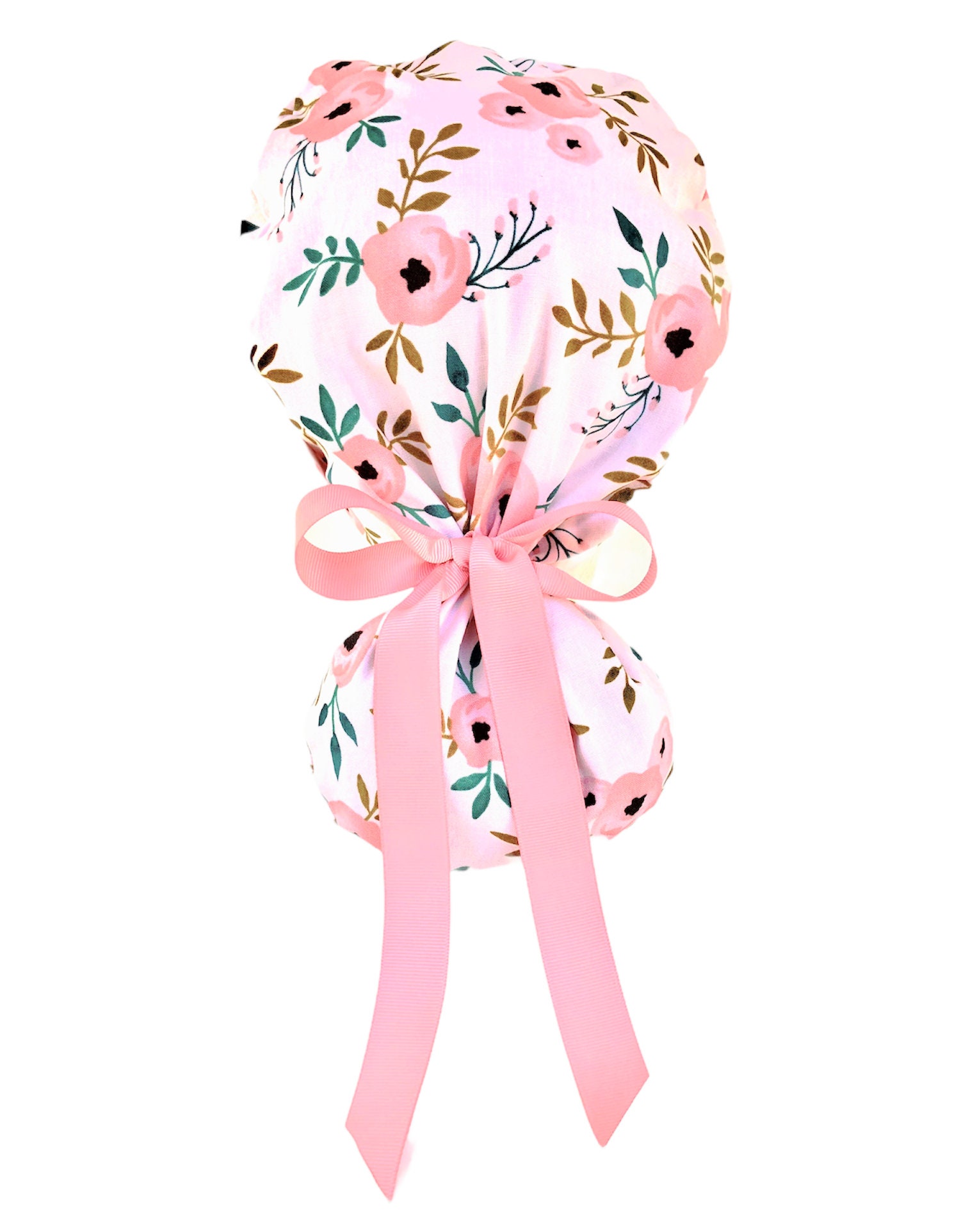 Pink Watercolor Poppies on Pastel Pink Scrub Hat, Ponytail Scrub Cap …