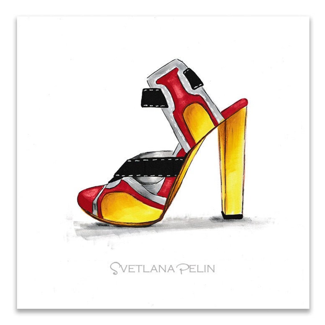 Women's Balenciaga Heels Yellow Shoes Fashion Drawing Etsy