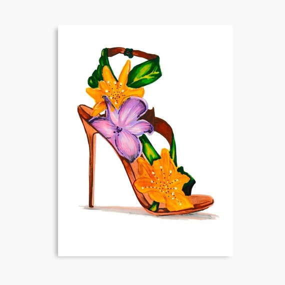Sandalias de flores Tacones altos Zapatos de mujer Dibujo | Etsy España