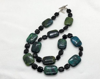 Chrysocolla and Black Onyx Beaded Statement Necklace