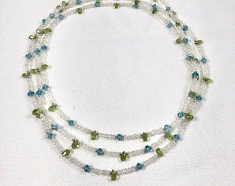 Peridot, Apatite & Mystic Quartz long Beaded Necklace