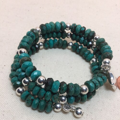 Chunky offers Turquoise & Sterling Silver Beaded Wire Wrap Bracelet