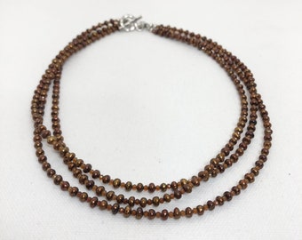 Bronze Pearl and Garnet Beaded Necklace