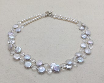 Coin Pearl and Rock Quartz Beaded Necklace