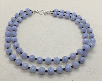 Collar de cuentas de ágata de encaje azul