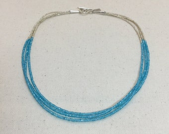 Blue Apatite and Hill Tribe Silver Beaded Necklace