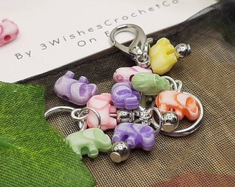 STITCH MARKERS | Elephants | Acrylic Beads | Pastels | Knitting or Crochet Place Keepers | Notions | Gift Idea | 10 x Piece Set