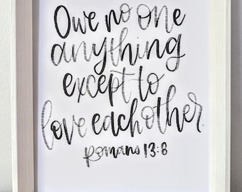 Love each other|  8x10 print | Hand Lettered | Modern Calligraphy | Bible Verse | Romans 13:8