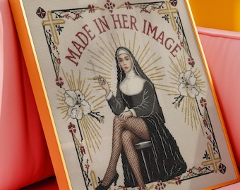 Feminist Nun Art Print | Lily Allen Inspired Cross Stitch Style