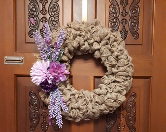 Burlap Floral Wreath- Purple blossom