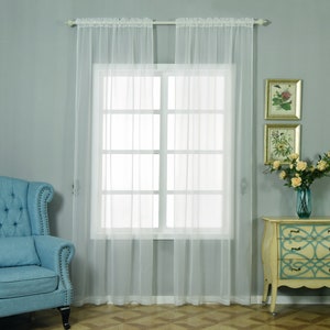 White Polyester Sheer Rod-Pocket Voile Curtain 1 pair 2 Panels for Room Windows Size 52x96 inch  52x108 inch