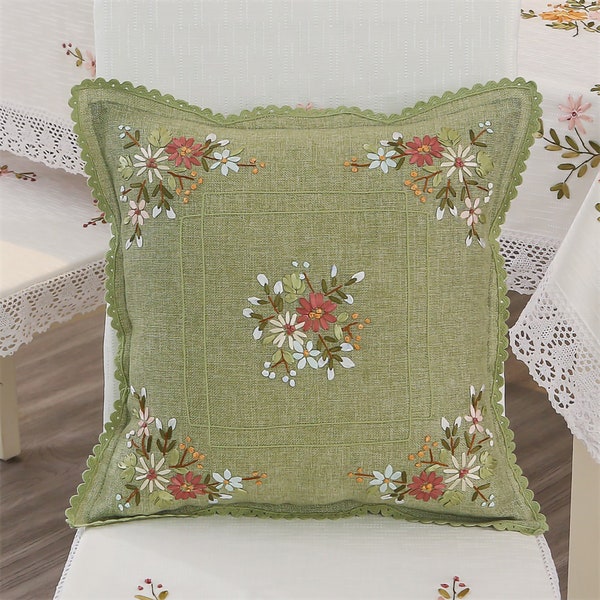 Pack of 2pcs Square Decorative Cushion Cover set Pillow Case with Hand Embroidery 3D Flowers Pattern 18 x 18 inch (45x45cm) for Sofa Bedroom