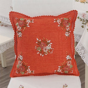 Pack of 2pcs Square Decorative Cushion Cover set Pillow Case with Hand Embroidery 3D Flowers Pattern 18 x 18 inch (45x45cm) for Sofa Bedroom
