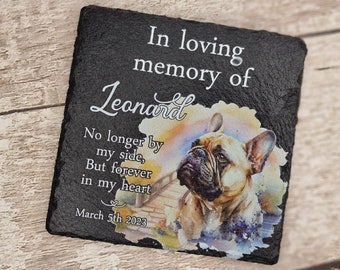 Personalised Dog Memorial grave marker - Choice of breed - memorial slate, indoor or outdoor, Rainbow bridge - colourful - memory - garden