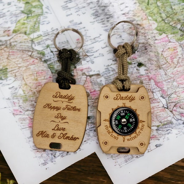 Personalised Wooden Compass Key ring - Key Chain - Travel - Gift - Camping - Wild Camp - Birthday present - Father day - Mothers - Christmas
