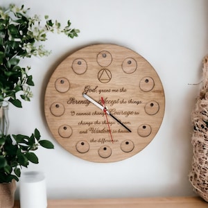 Serenity Prayer Recovery Token Display Clock - Chips - Personalized Serenity Prayer Recovery Chip Holder - AA display - Holder - Coin