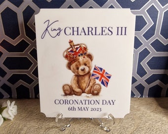 Kings Coronation commemorative plaque - sign - coaster - British - royals - gift - keepsake - memory - England - present - Man cave - Bar