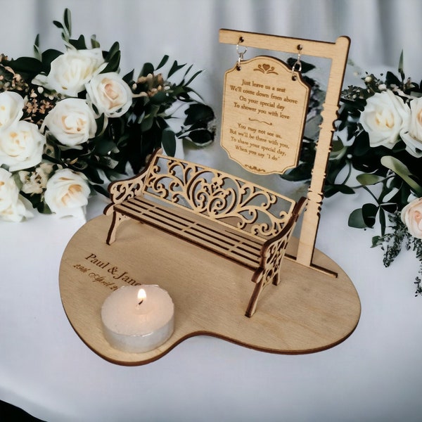 Personalised Wedding Memorial Centrepiece Candle Display - Bench - Save a seat - Wedding Decor - Bride - Groom - Keepsake - Remembrance