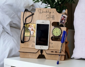 Personalised docking station clutter store - desk/bedside tidy - storage - great gift for him or her - Bespoke - Your own wording and image