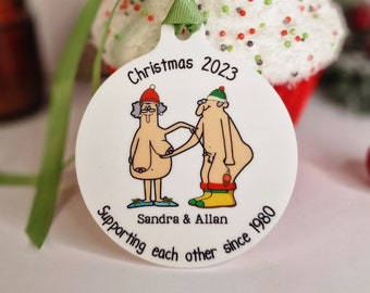 Personalised naked old couple bauble - Funny - Christmas tree decoration - Secret Santa - Gift - Decor - Husband - Wife - Present - Novelty