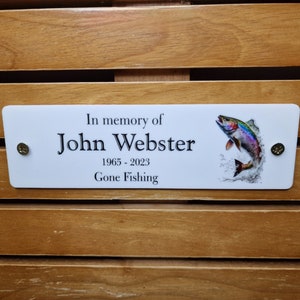 Personalised Fishing Memorial Bench Plaque - Anniversary - Garden - Tree - Commemoration - Urn - Casket - Grave marker - Indoor - Outdoor